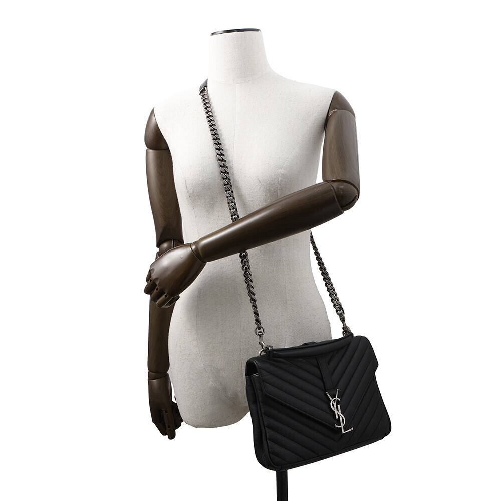 Saint Laurent Paris Handbag College Leather Chain Shoulder Bag Black - Picture 4 of 12